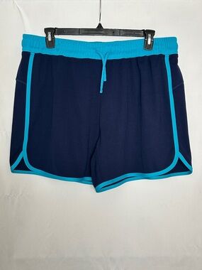 Like New Navy Athletic Shorts with Bright Turquoise Trim